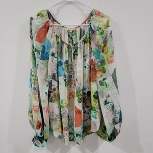 Leifsdottir Womens Top Size 14 Silk Floral Bohemian Fairy Peasant Art To‎ Wear